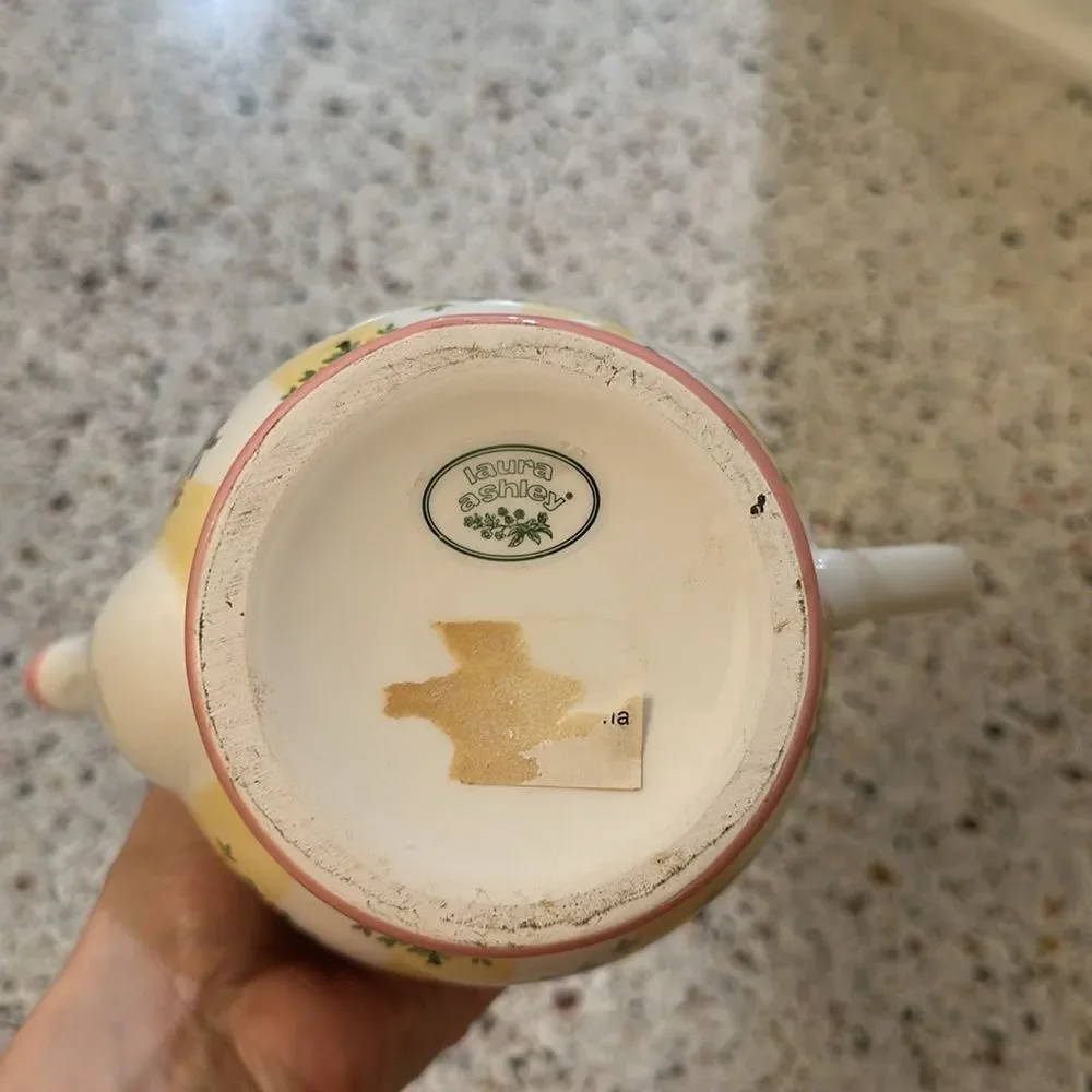 Laura Ashley ceramic floral pink yellow tea pitcher kettle